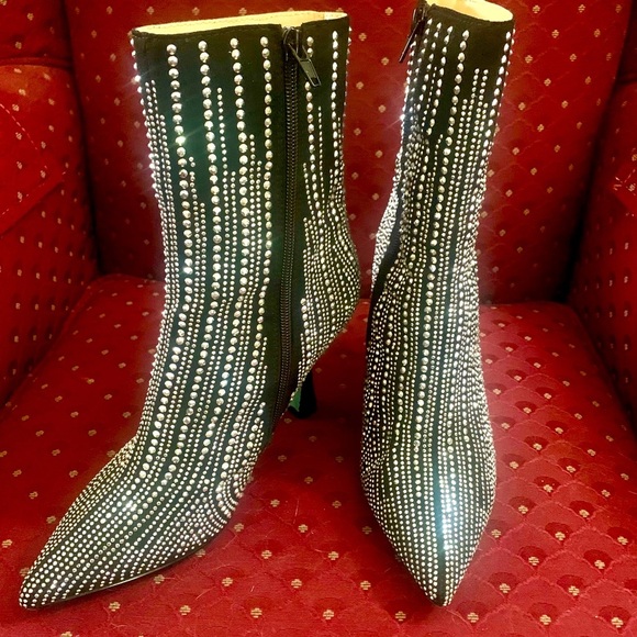 Betsey Johnson Shoes - Betsey Johnson Jiny Black Pointed Boots With Rhinestone Bling.